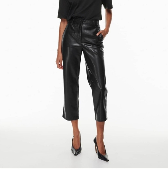 Aritzia Black Cropped Leather Pants - Picture 2 of 4